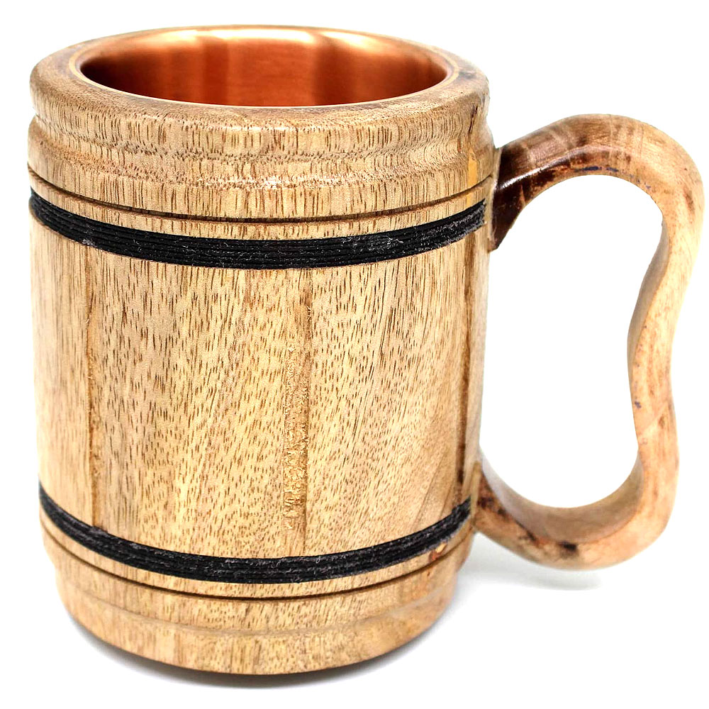 Handmade wooden Beer Mug copper Cup Carved Natural Beer Stein 16oz