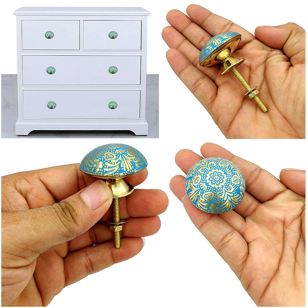 Brass Door Knobs/Drawer Pulls Dresser Door Knobs/Pull 38 mm Sky Blue (Set of 2)