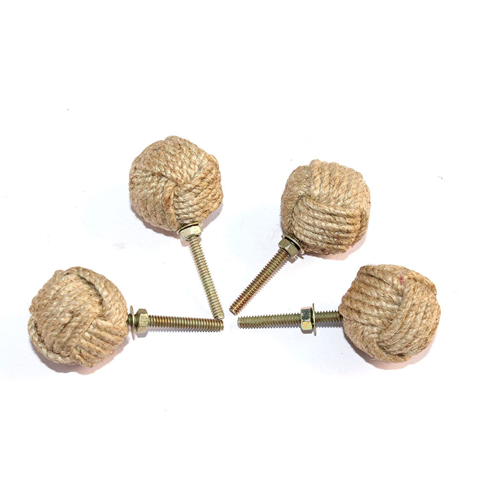 Jute knob Rope Round Natural Jute Drawer Handles Set of 4