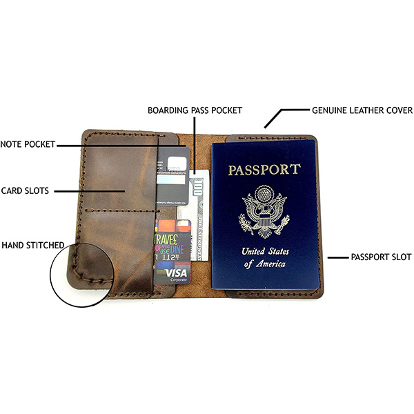 Genuine Full Grain Leather Passport Cover Cover Wallet, Gift for Traveler