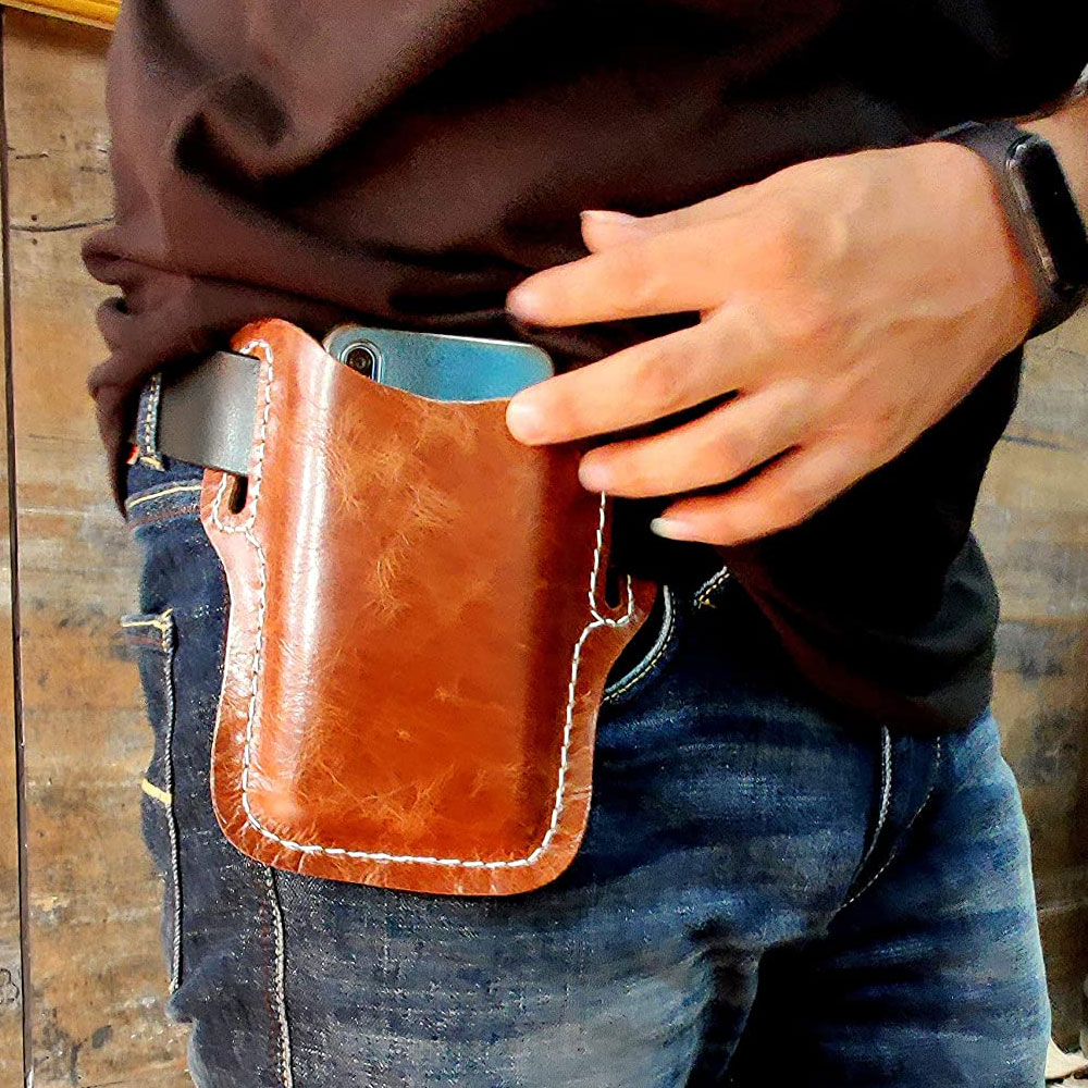 Leather Cell Phone Holster Sheath with Belt Loops for Phone Holster