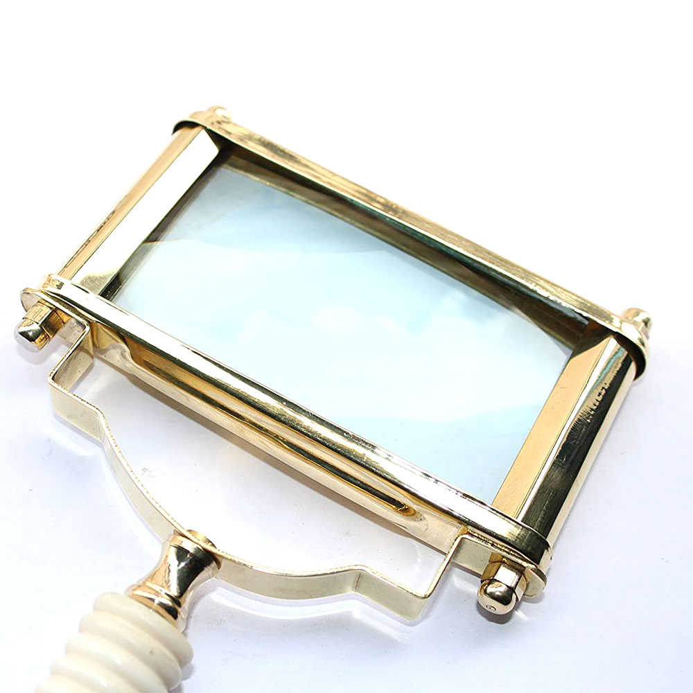 Vintage Style Brass Square Shape Big Magnifying Glass Magnifier antique look