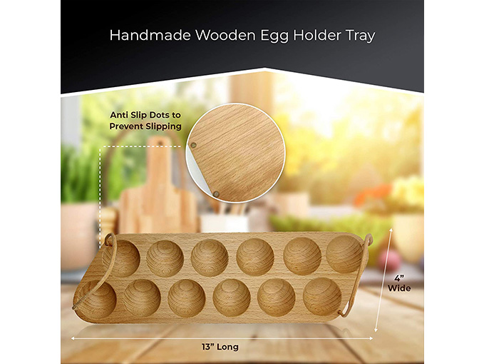 Handmade Egg Tray – Wooden Egg Holder For 12 Eggs Usable in Kitchen Refrigerator