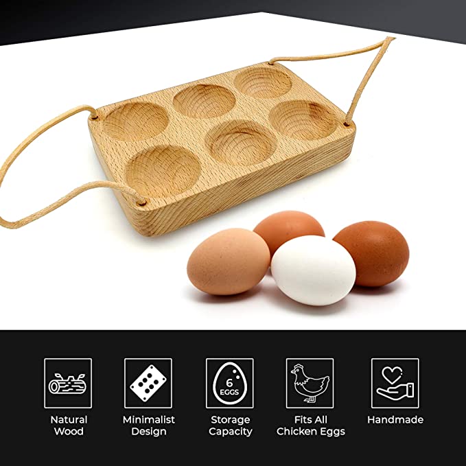 Handmade 6 Egg Tray – Wooden Egg Holder Usable in Kitchen Refrigerator