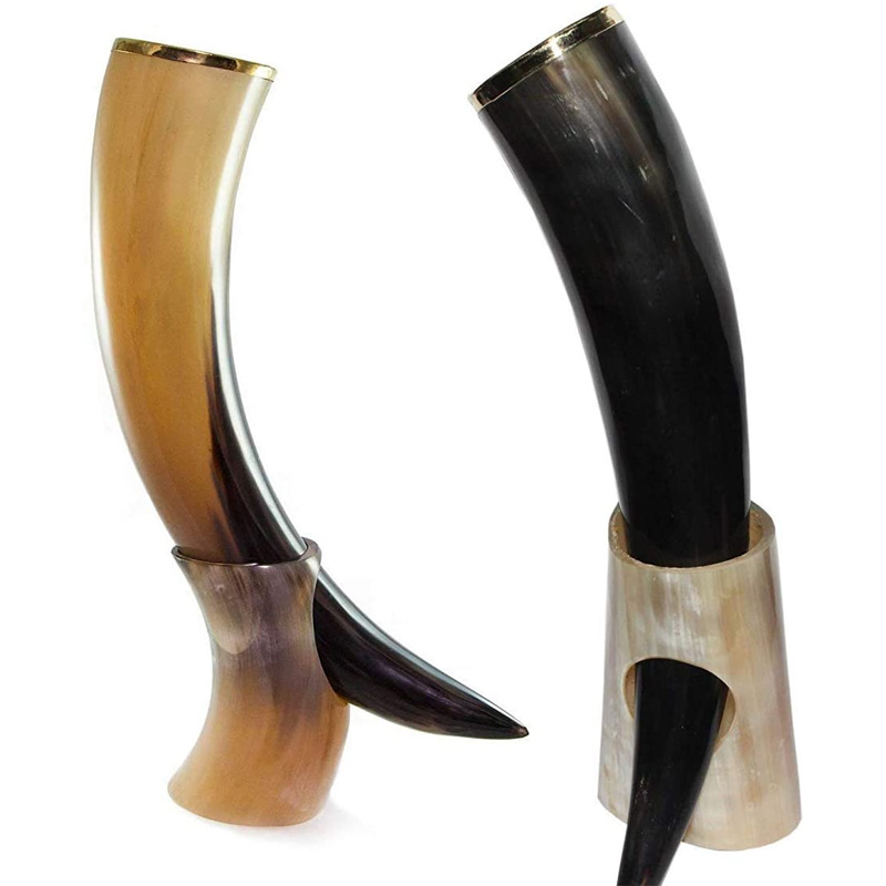 Natural Style Viking Drinking Horn with stand – Authentic Medieval Inspired Mug