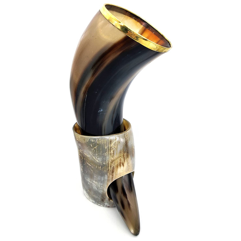 Viking Drinking Horn with Stand – Authentic & Food Safe Cup No Leaks Norse Drinking Beer Mug