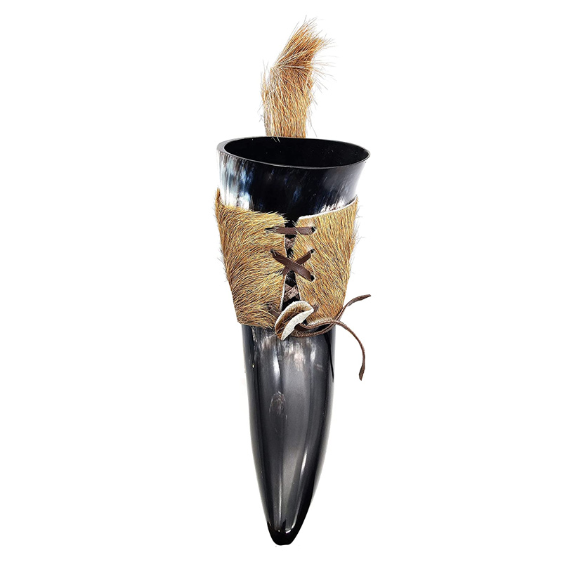 Viking Drinking Horn Black Medieval Beer Drinking Horn  with Strap Norse Beer Horn