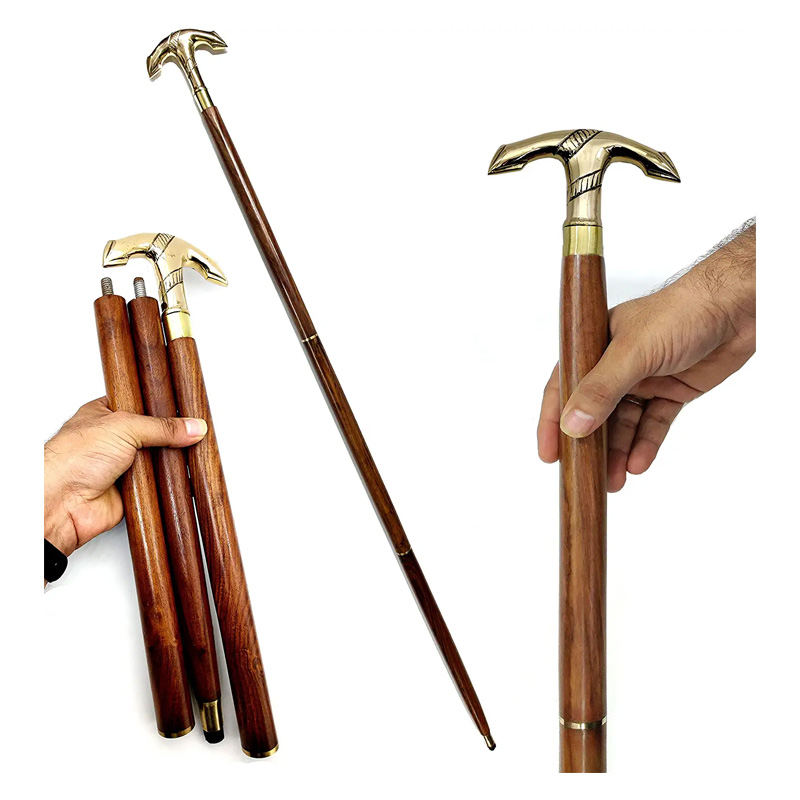 Buy Brass Anvil Handle Royal Wood Walking Stick Cane 3 fold Open