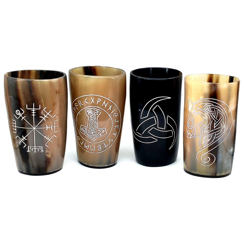 Viking Drinking Horn Tumblers Set of 4 – Handmade Cups for Wine Beer Ale Safe and Unique Drink Cup