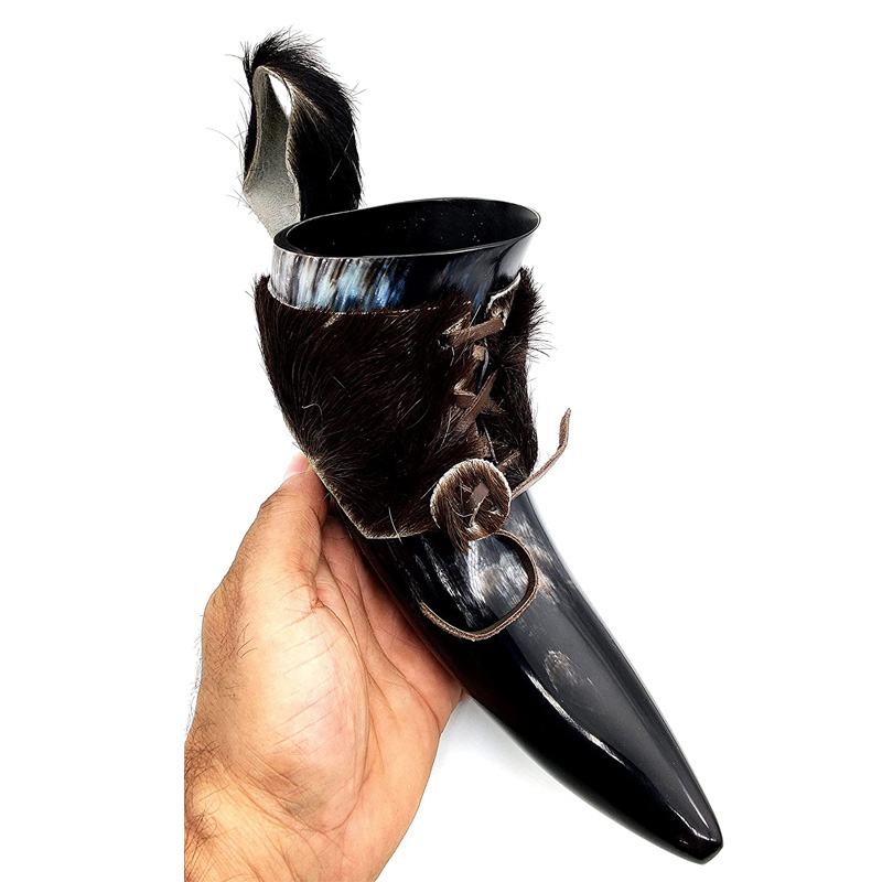 Viking Drinking Horn Black Medieval Beer Drinking Horn  with Strap Norse Beer Horn