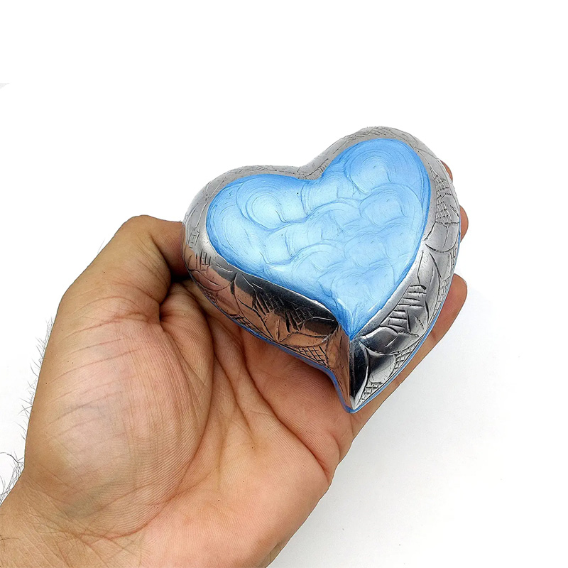 Sky Blue Heart Keepsake Urn – Mini Ash Urn Small Handcrafted Cremation Urn for Ashes