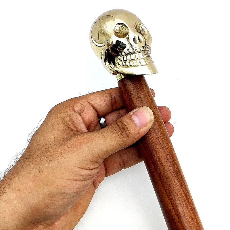 Walking Stick Full Brass Head Skull Design Cane Rosewood Crafted Walking Cane with Solid Brass