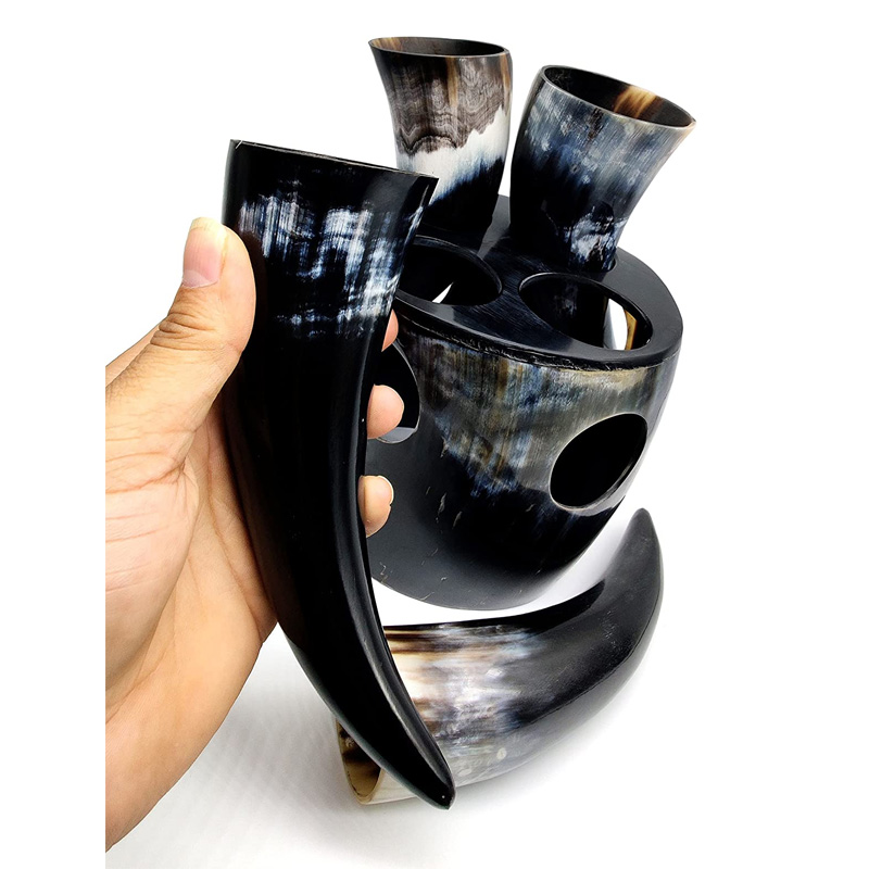 The Original Handcrafted Authentic Viking Drinking Horn set Tankard for Beer, Mead