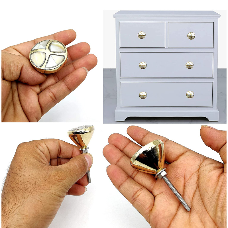 Brass Mother of Pearl Knobs/Drawer Pulls Dresser Door Knobs/Pull and Push Handle for Cabinets