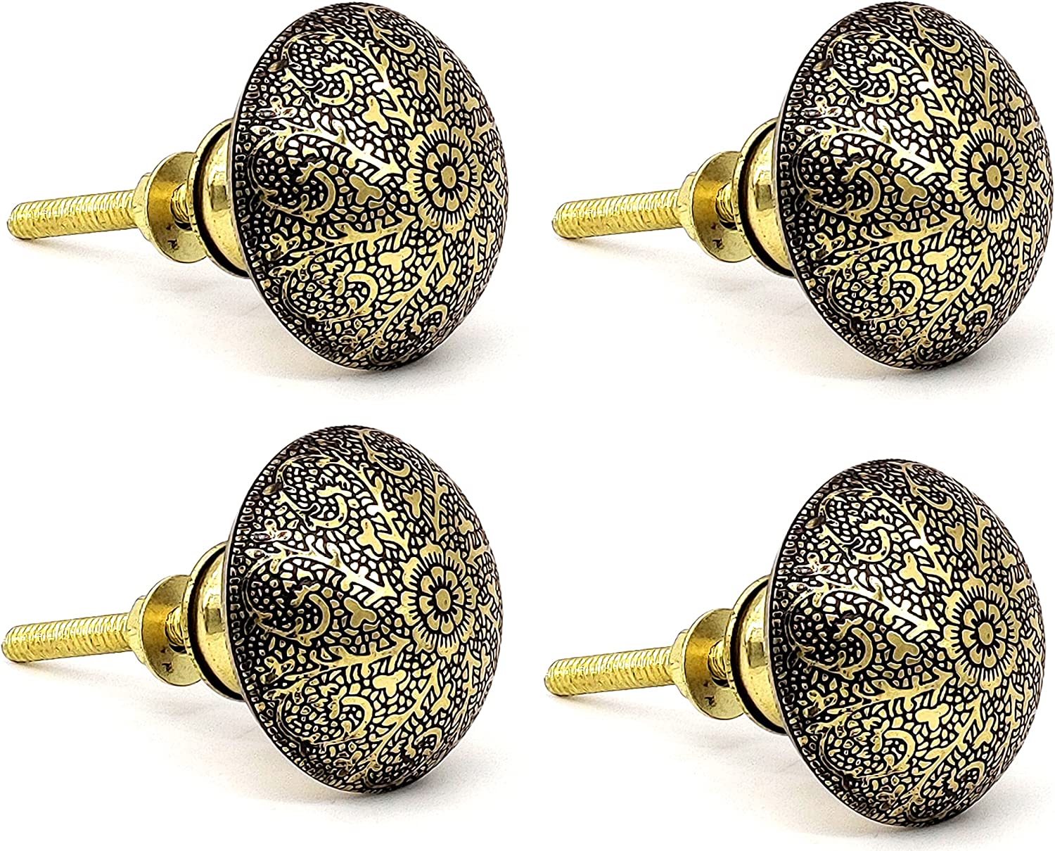 Antique Brass Kitchen Cabinet Knobs Pulls, Antique Weathered Gold Victorian Floral Pattern