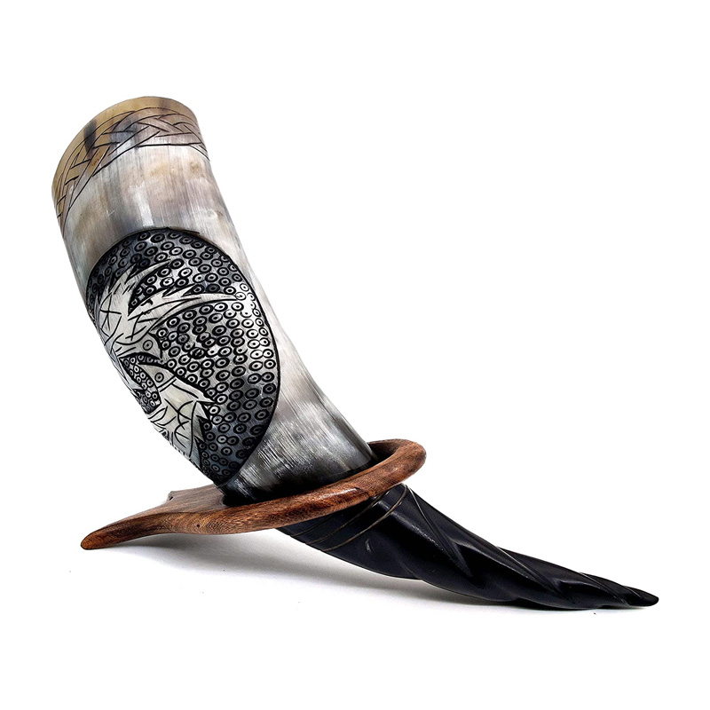 Viking Inspired Hand Engraved creative carvings Ox-Horn Authentic Handmade Drinking Horn