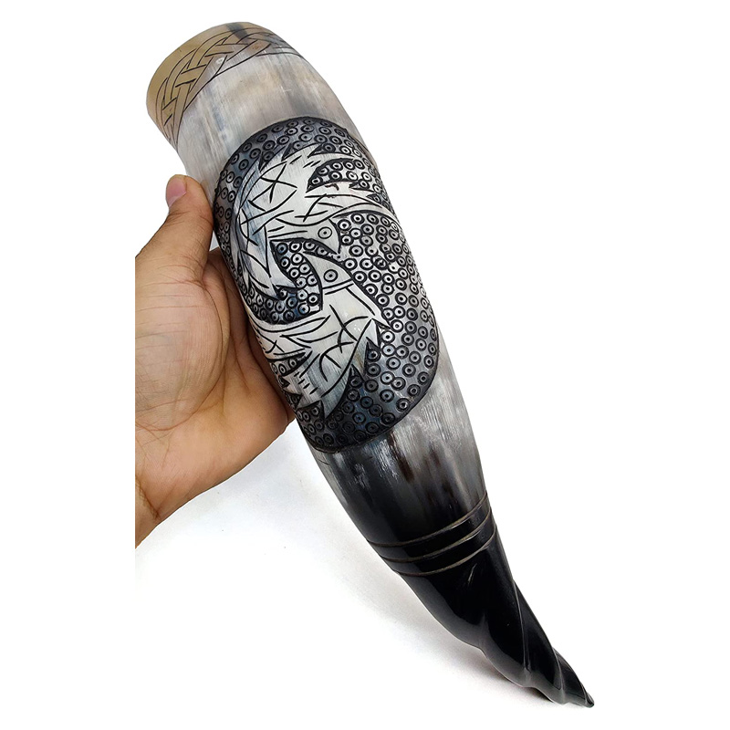 Viking Inspired Hand Engraved creative carvings Ox-Horn Authentic Handmade Drinking Horn