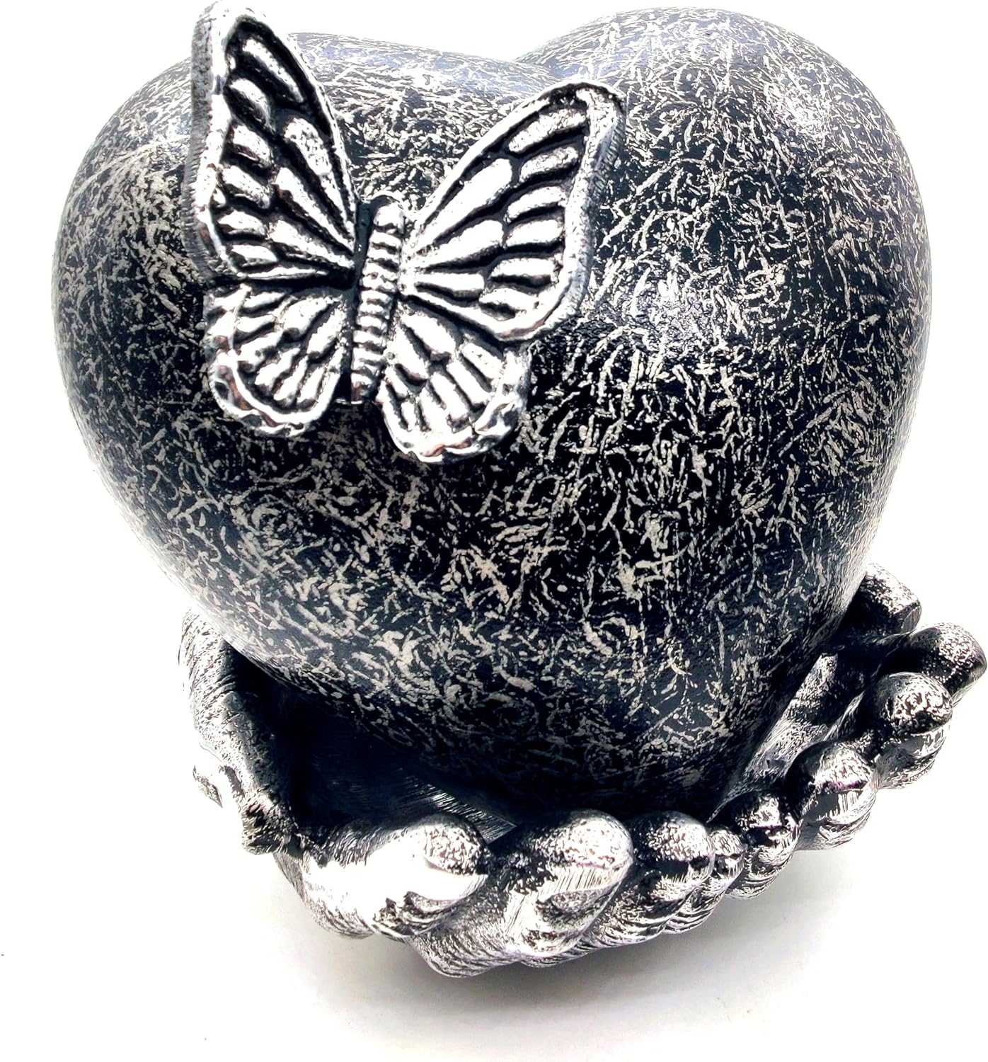 Butterfly Heart Cremation Urn – Memorial Ashes Keepsake for Women and Men, Hand Painted with Butterflies, Hand-Shaped Stand