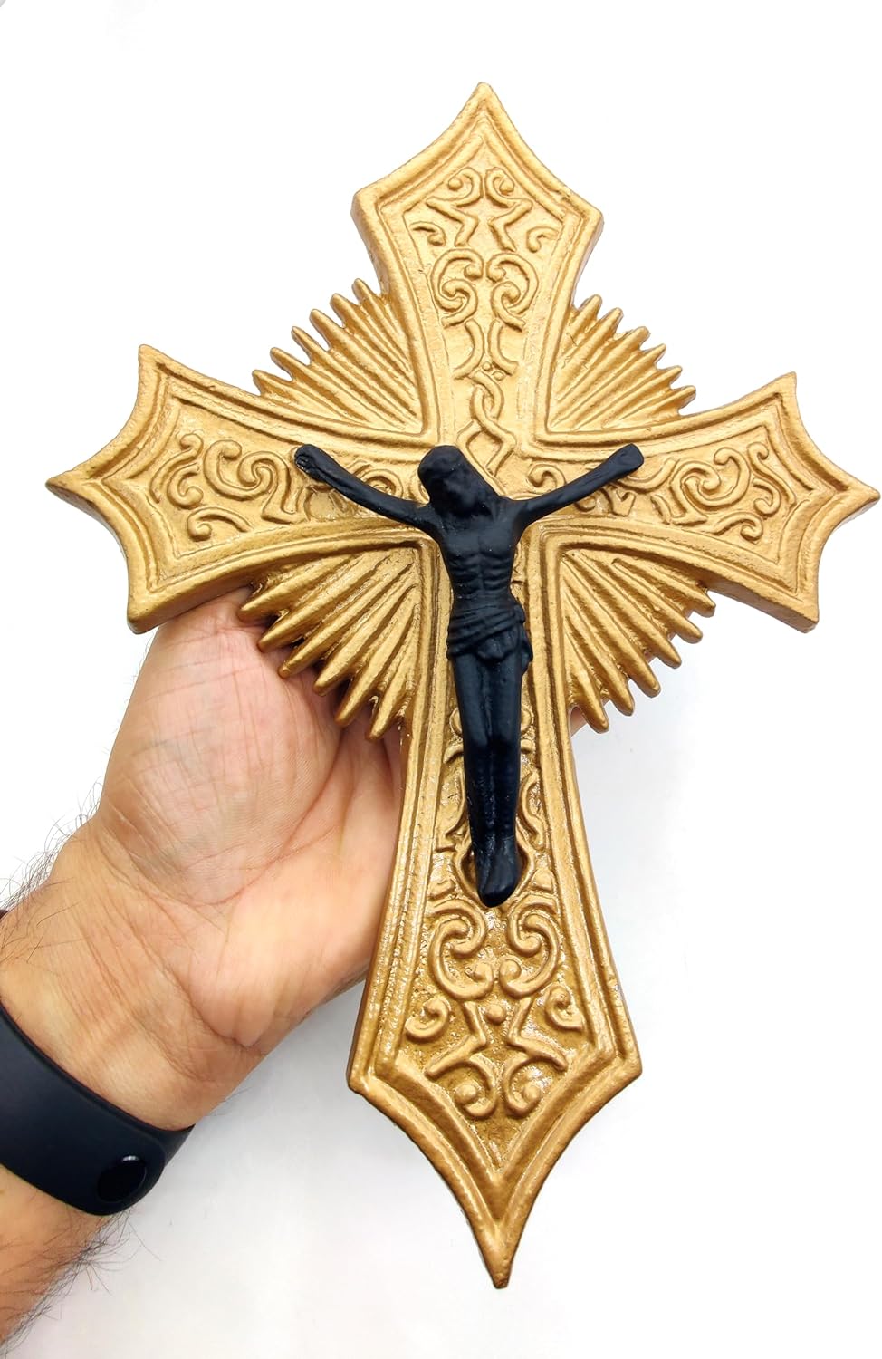 Crucifix Cross – Large Handmade Metal Wall Cross – Heavy Duty for Indoor/Outdoor Use – Ideal for Churches – Premium Velvet Box Included