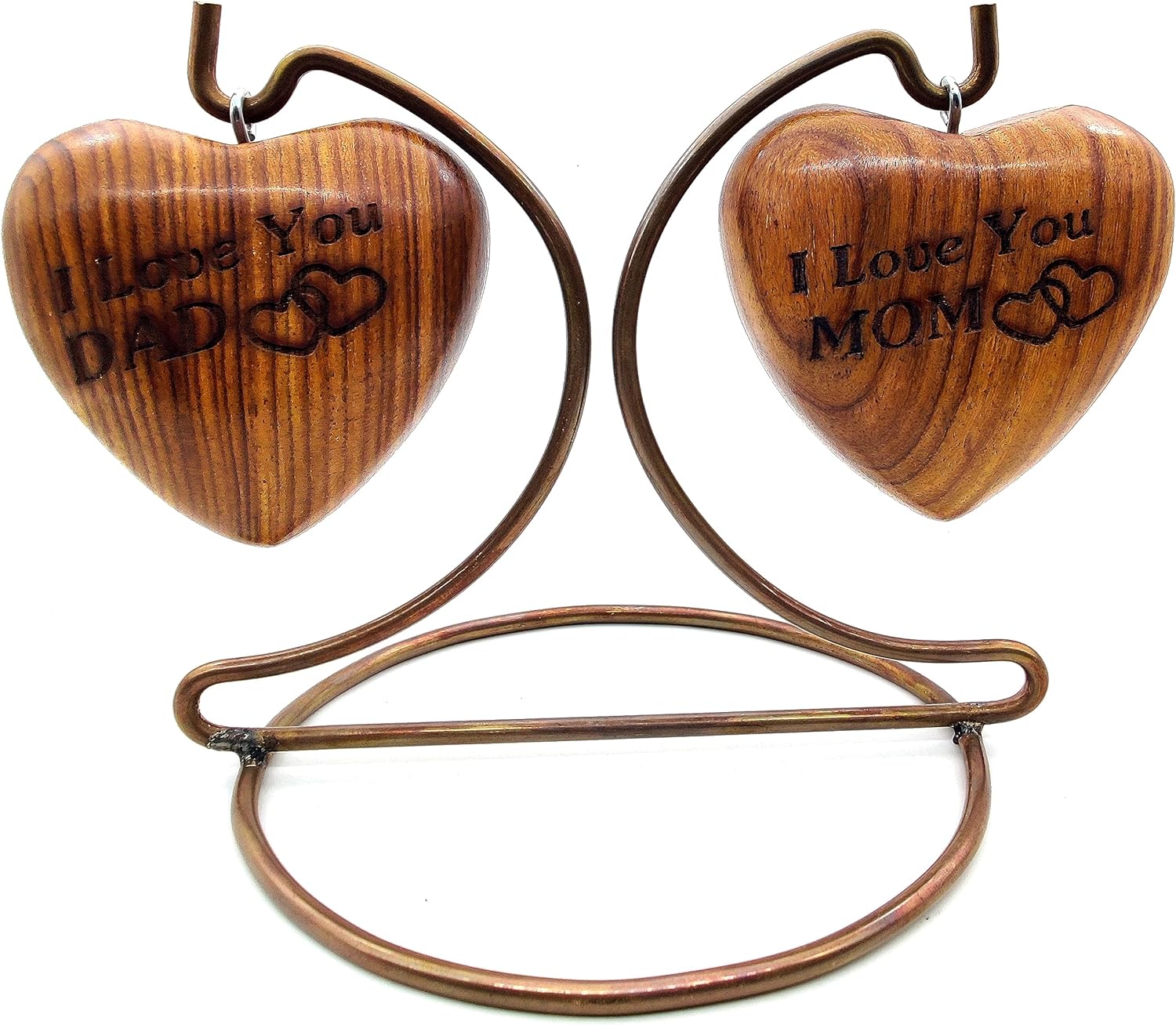 Wooden Dual Heart Keepsake Urn | Mini Ash Cremation Urn for Mom and Dad