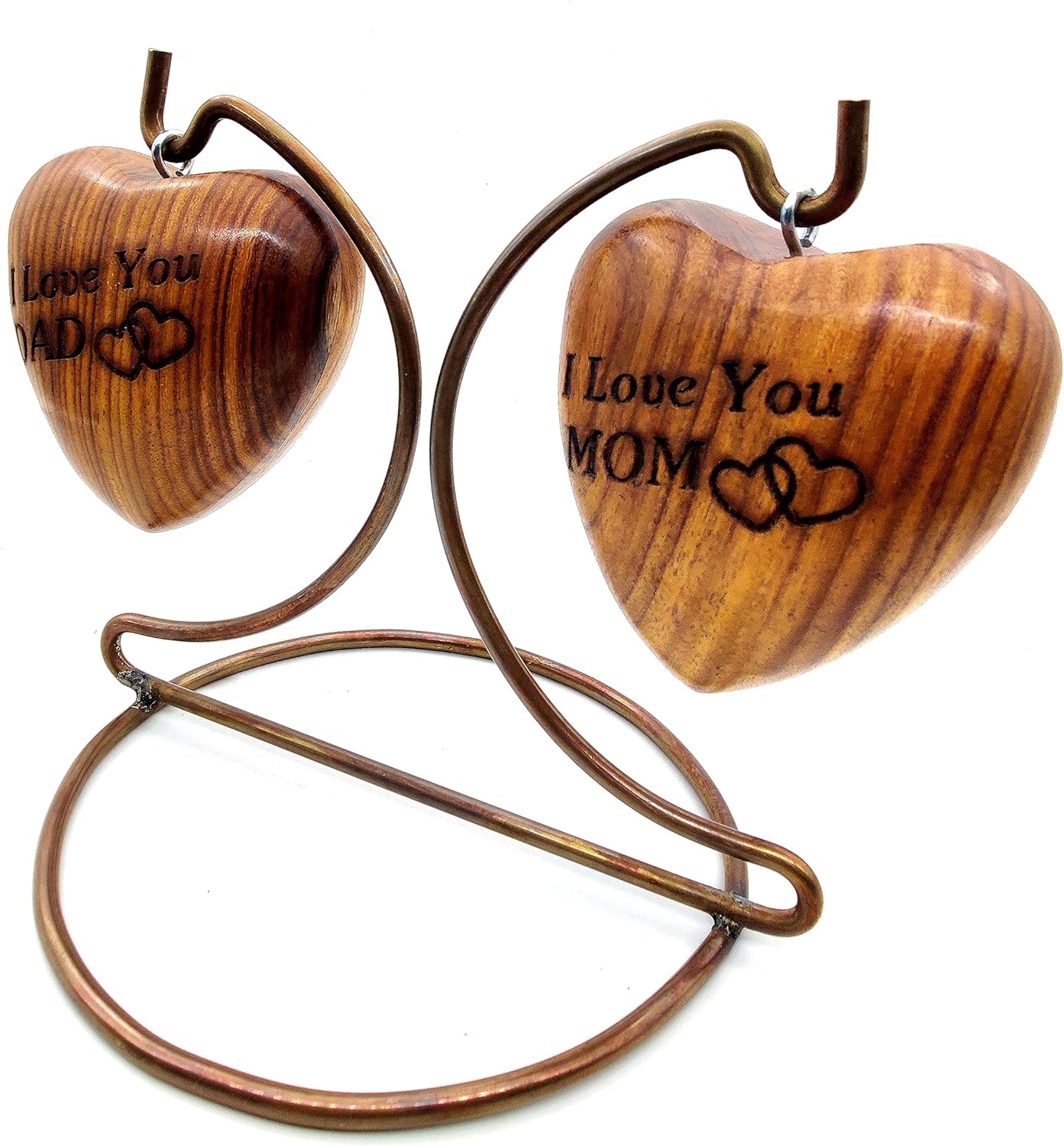 Wooden Dual Heart Keepsake Urn | Mini Ash Cremation Urn for Mom and Dad