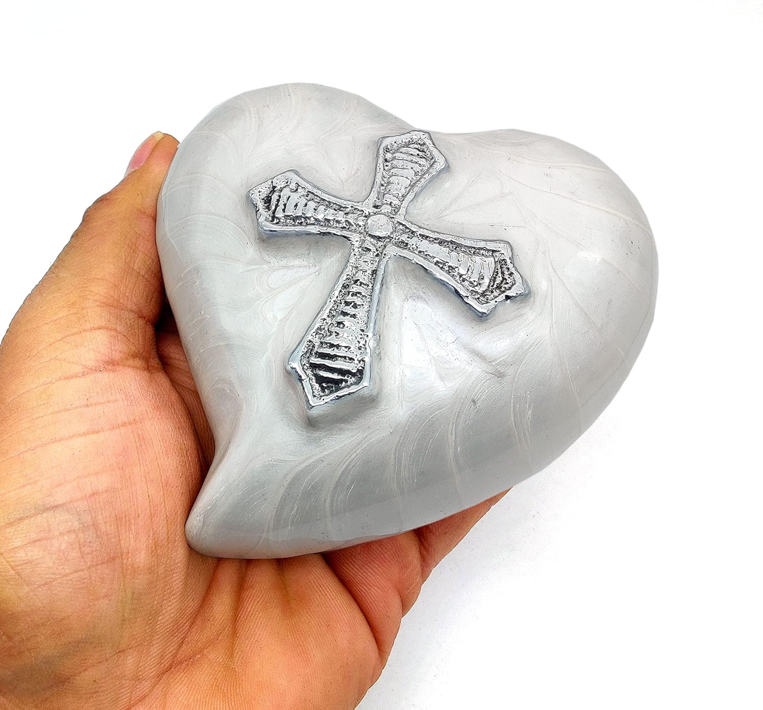 Cross Heart Cremation Urn | Handcrafted Keepsake | Stand & Gift Box | Sea Green