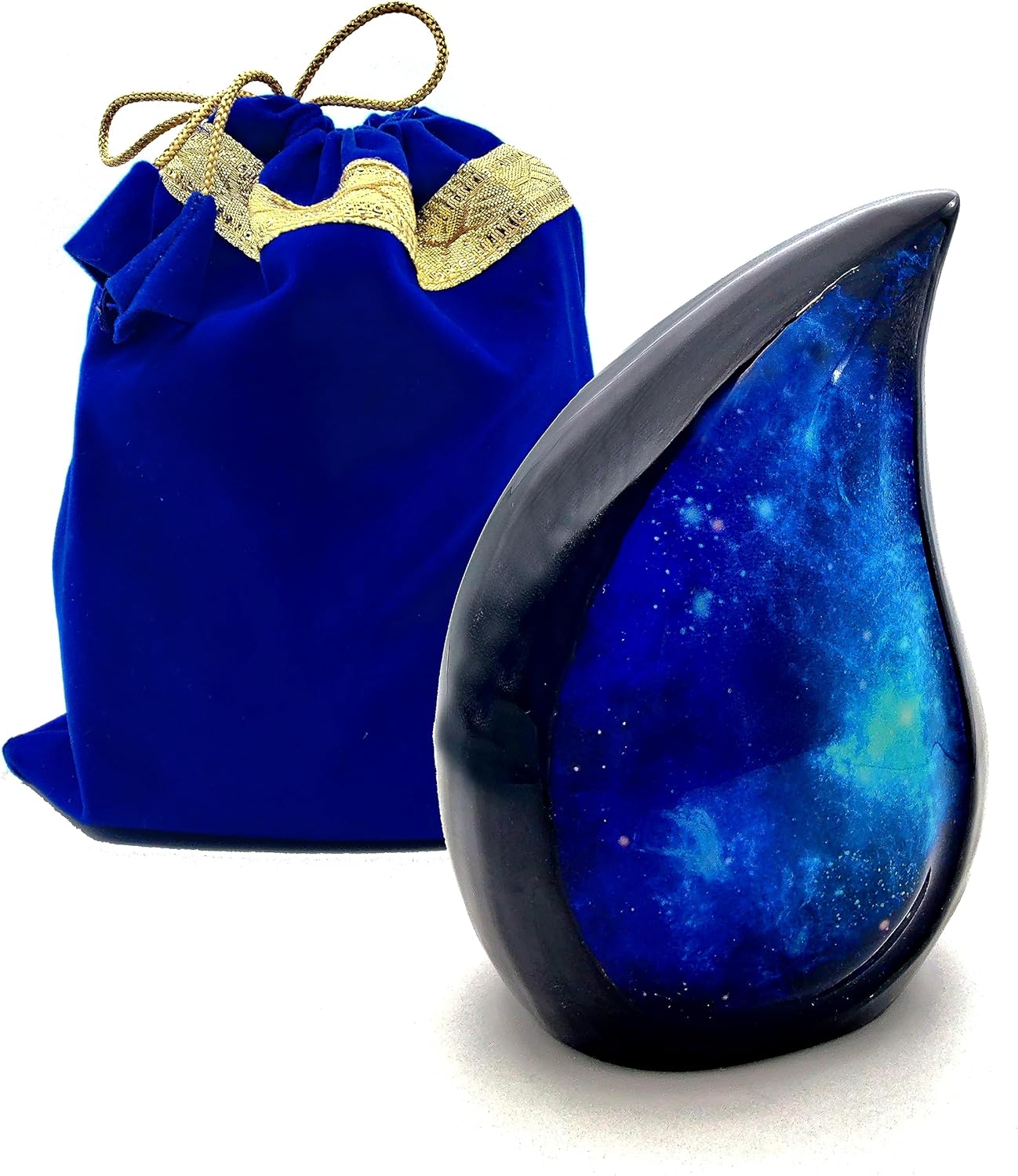 Galaxy Teardrop Urn | Funeral Cremation Urn with Velvet Bag | Keepsake for Adults | Blue Star Sky Display