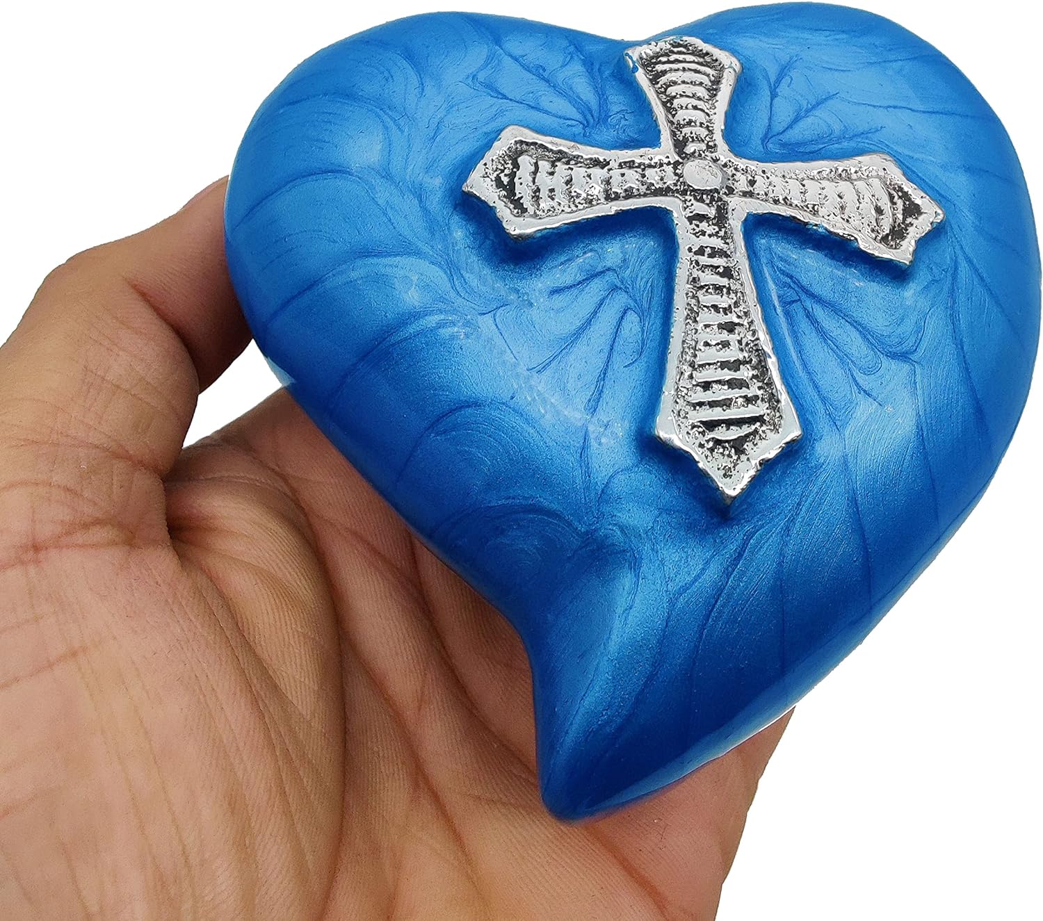 Heart-Shaped Cremation Urn for Adult Human Ashes | Decorative Religious Cross Design | Handcrafted Keepsake Urn with Stand & Gift Box