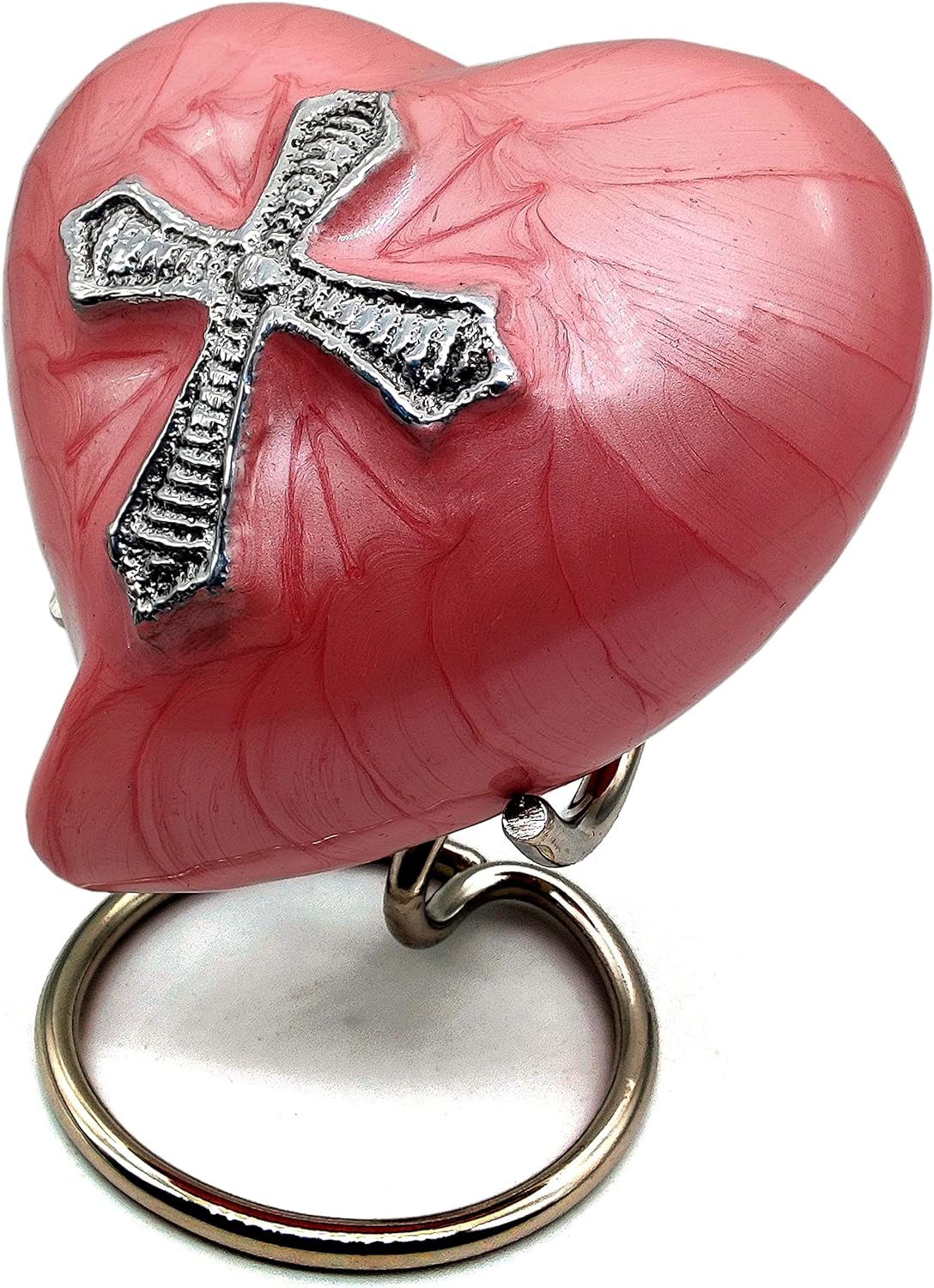 Heart-Shaped Religious Cross Cremation Urn for Adult Human Ashes | Decorative Funeral Keepsake Urn with Stand & Gift Box