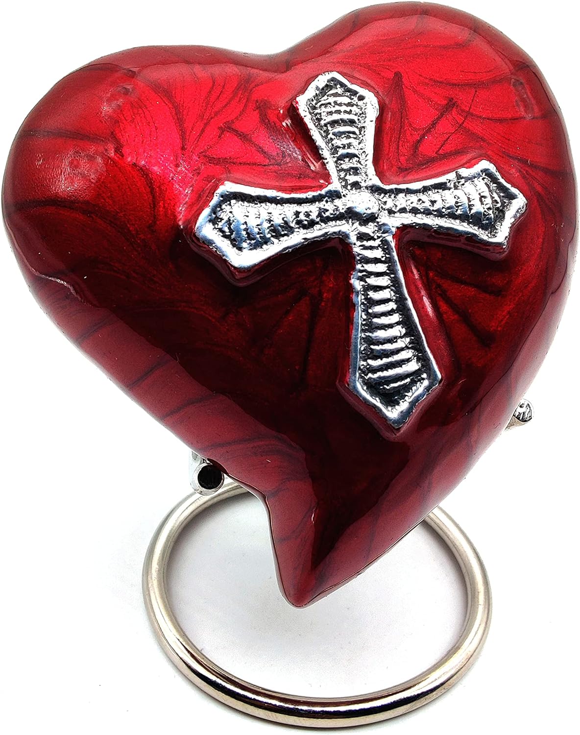 Heart Urn for Human Ashes | Red Religious Cross Cremation Urn | Mini Urn with Box & Stand | Heart-Shaped Memorial Keepsake | Honor Your Loved One