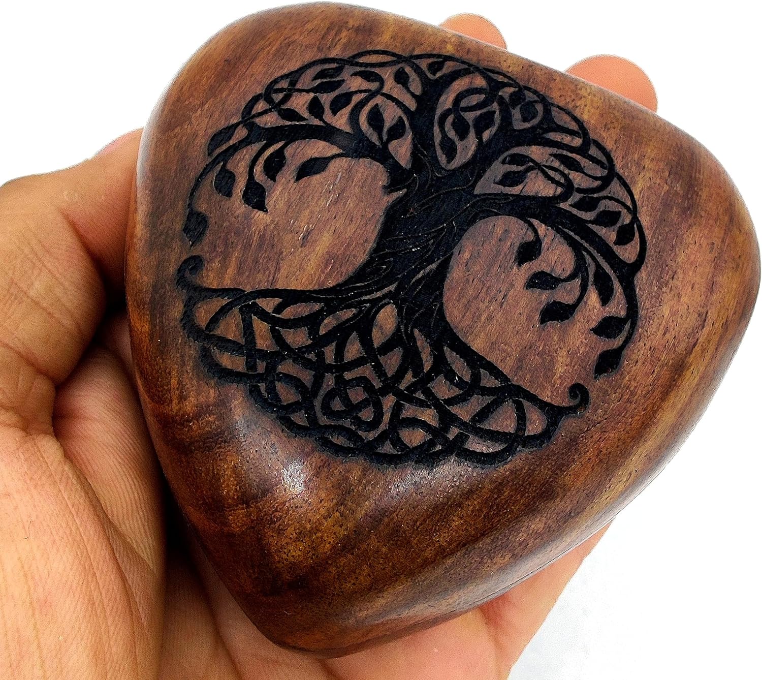 Tree of Life Wooden Heart Urn | Handcrafted Keepsake for Human or Pet Ashes | Heart Shaped | Perfect for Adults & Infants | Brass Stand Included