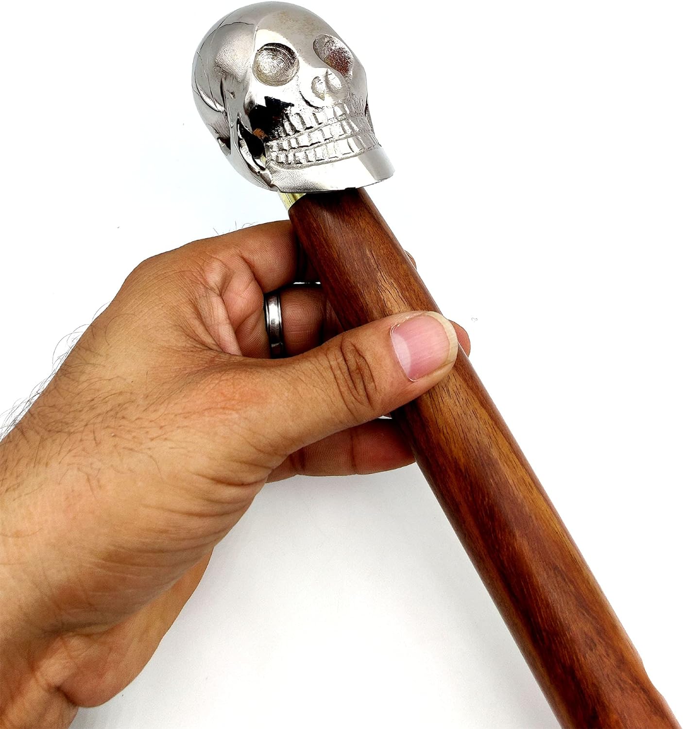 Skull Design Brass Head Walking Stick – Rosewood Crafted – Decorative Brass Bars – Vintage Gift for Men