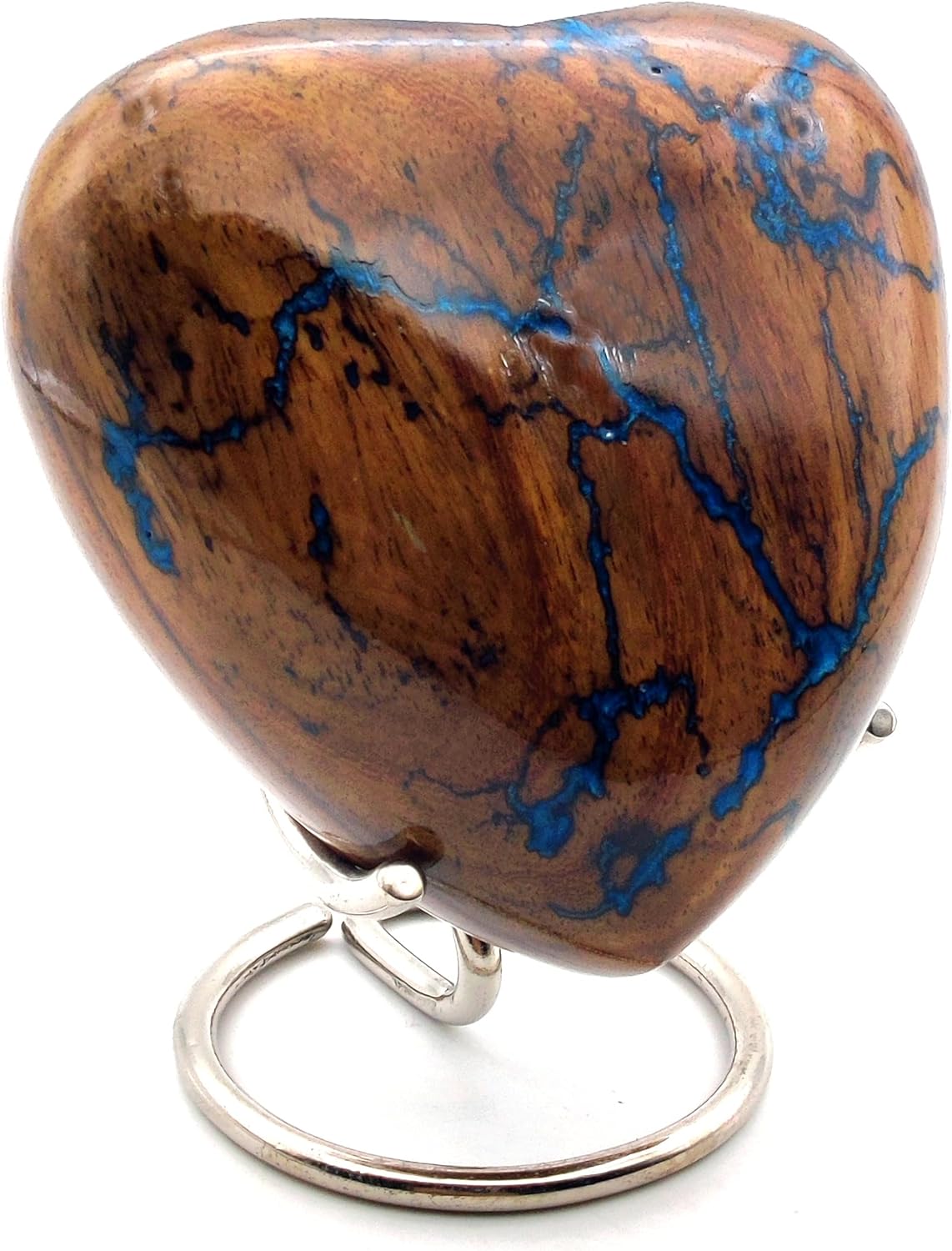 Wooden Blue Heart Keepsake Urn for Adults | Handcrafted Urn for Human and Pet Ashes | Includes Display Stand