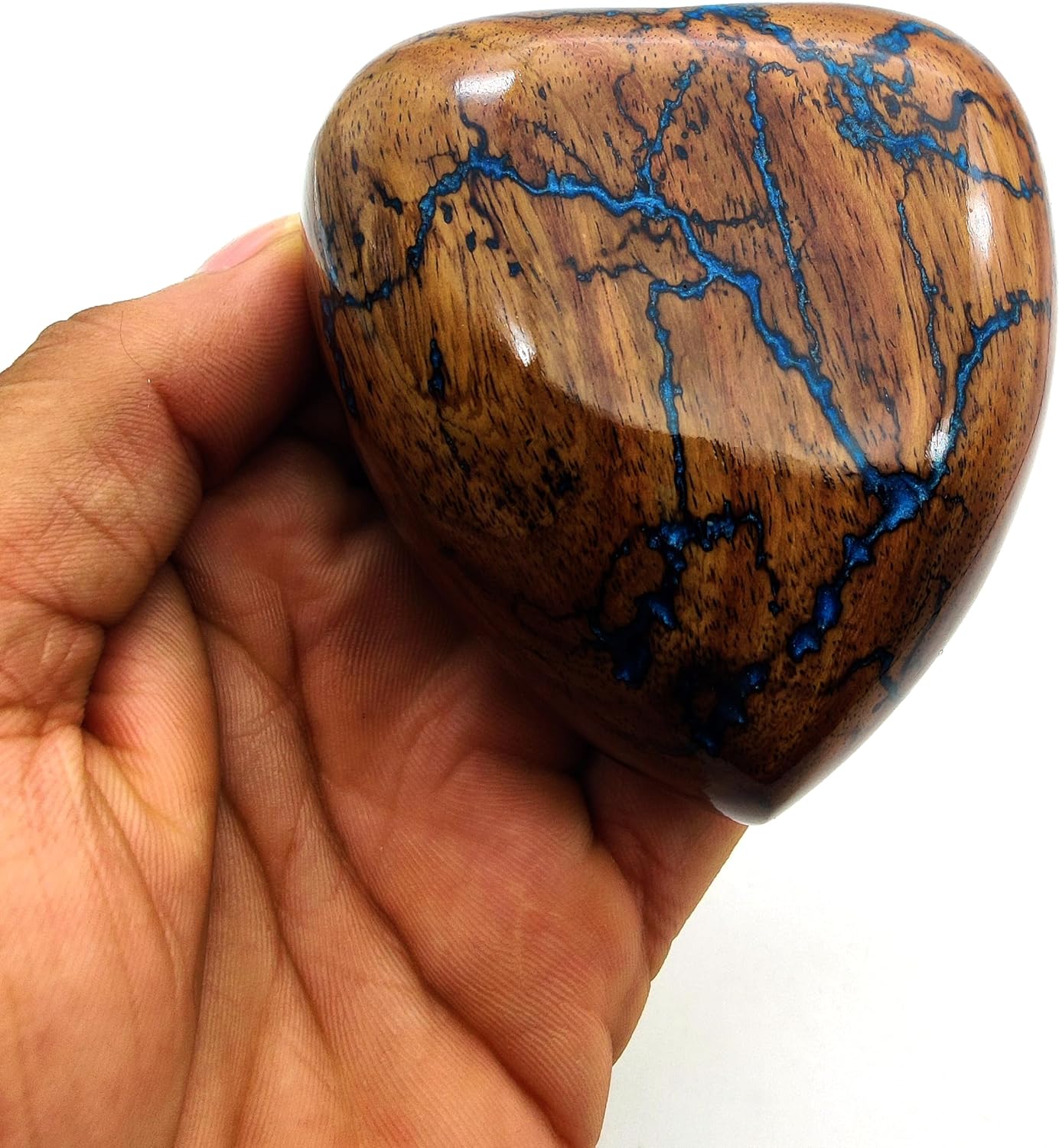 Wooden Blue Heart Keepsake Urn for Adults | Handcrafted Urn for Human and Pet Ashes | Includes Display Stand