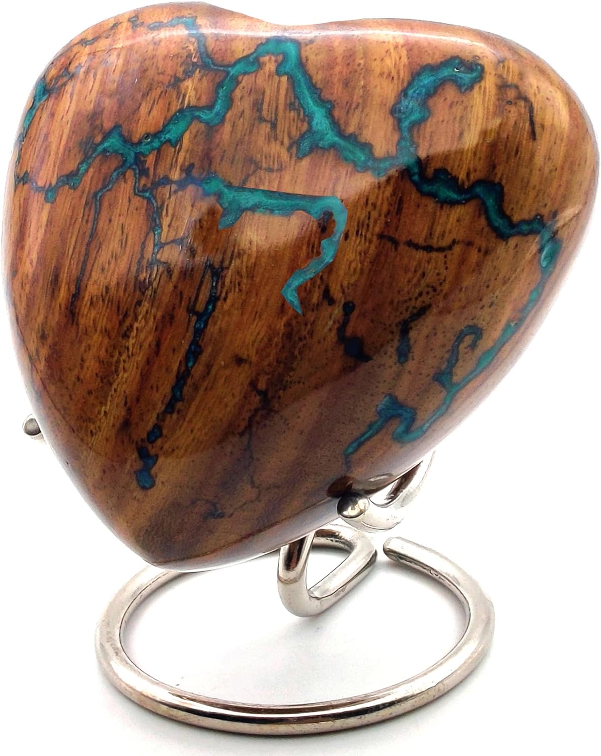 Wooden Seagreen Heart Keepsake Urn | Handcrafted for Adults | Urn for Human and Pet Ashes | Includes Display Stand