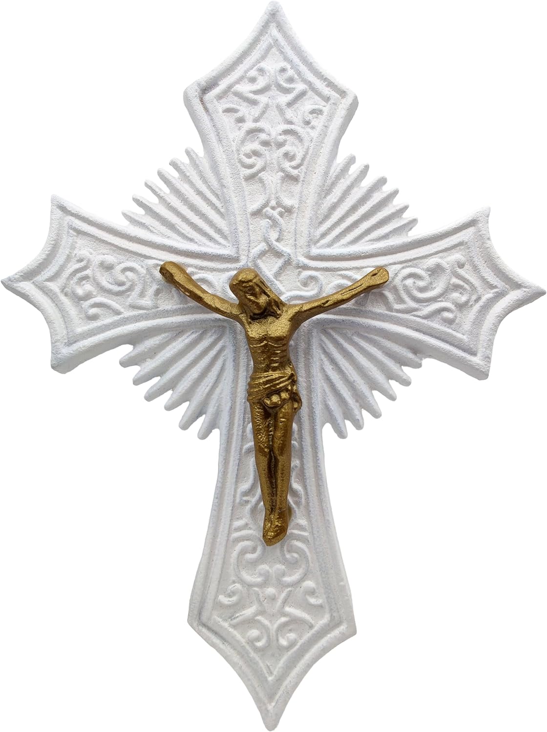 Large 10-Inch Metal White Crucifix Wall Cross – Indoor & Outdoor Catholic Religious Décor, Ideal Gift for Church