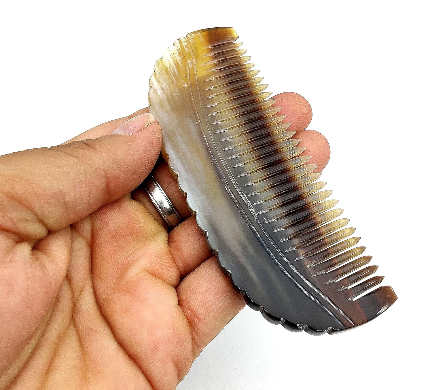 Ox Horn Comb – 100% Handmade Fine Tooth Pocket Comb, Anti-Static Natural Horn for Detangling & Massage ( 4.5 inch )