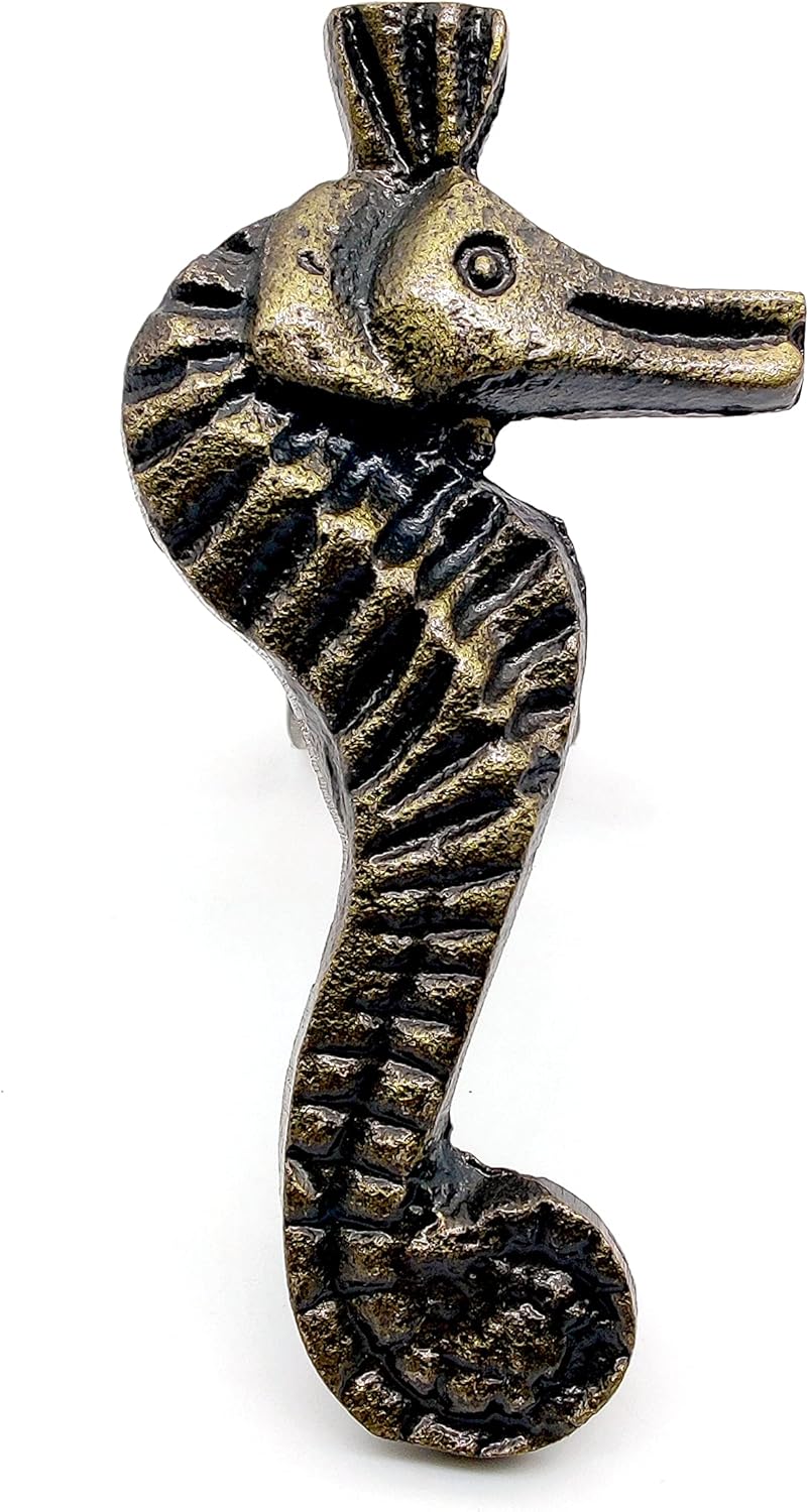 Retro Cast Iron Sea Horse Drawer Pulls – 2 Pack Handles for Cabinets, Dressers, Wardrobes & Kitchen Cupboards