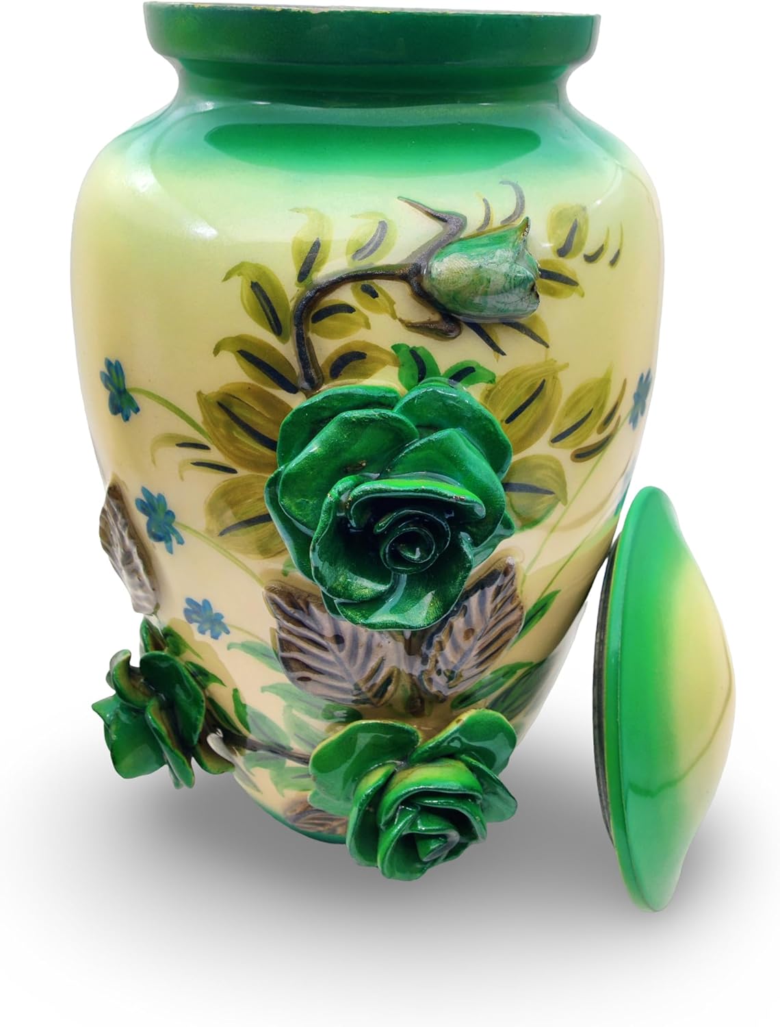 3D Flowers Memorial Urn – Hand-Crafted Full-Size Urn for Adult Cremation Ashes, Sea Green Color