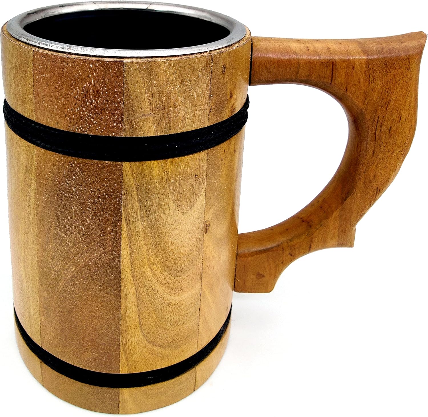 Handmade Wooden Beer Mug with Stainless Steel Interior – 16 Oz D&D Tankard, Eco-Friendly Vintage Bar Accessory