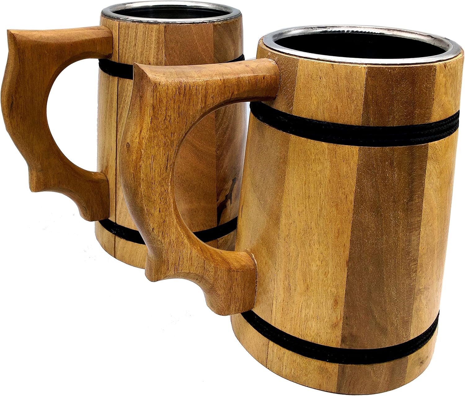 Handmade Wooden Beer Mug with Stainless Steel Interior – 16 Oz D&D Tankard, Eco-Friendly Vintage Bar Accessory