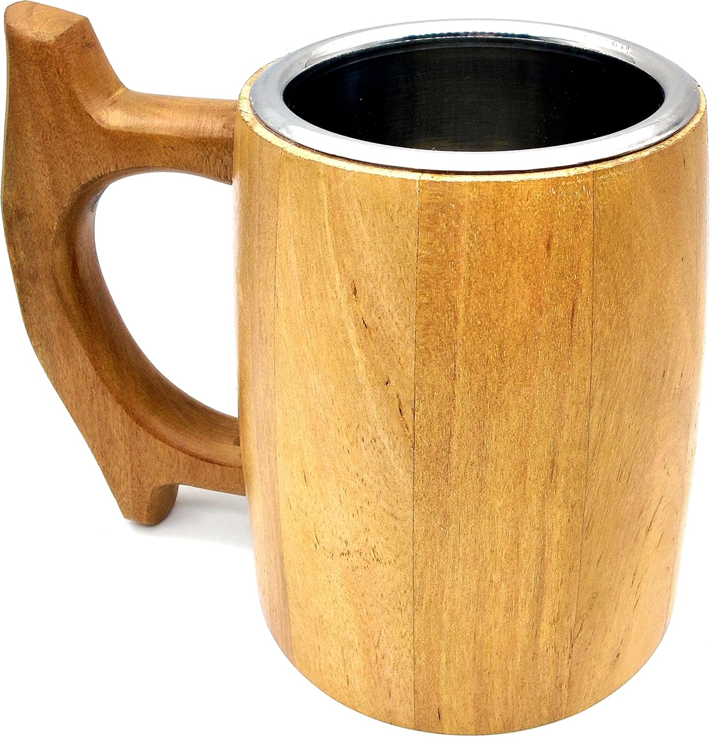 Handmade Wooden Beer Mug – 16 Oz D&D Tankard with Stainless Steel Interior, Eco-Friendly Vintage Barrel Design