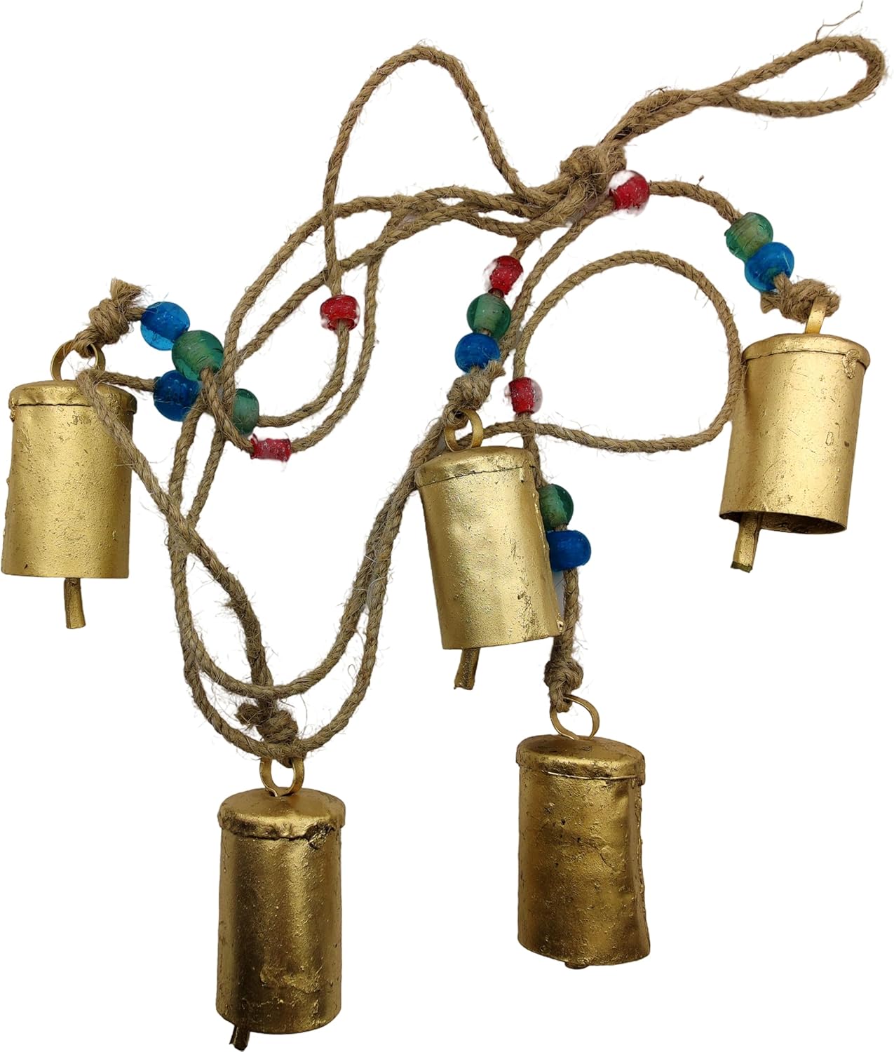 Rustic Style 5 Bells Cluster – Handmade Metal Harmony Christmas Hanging Cow Bells on Jute Rope