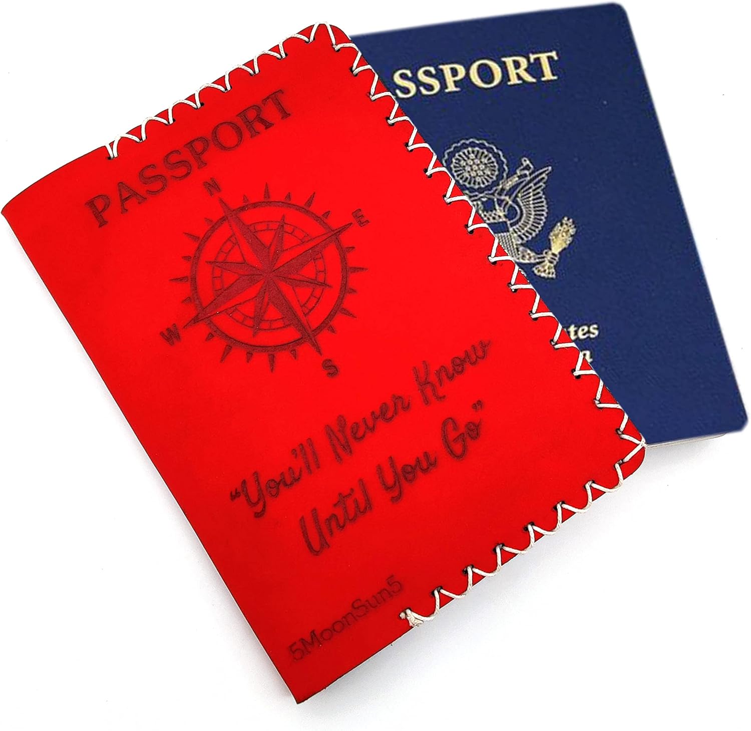 Vegan Leather Passport Cover Wallet – Red Travel Case & Field Notes Holder, Unique Color, Ideal Gift for Him, Her, or Couples