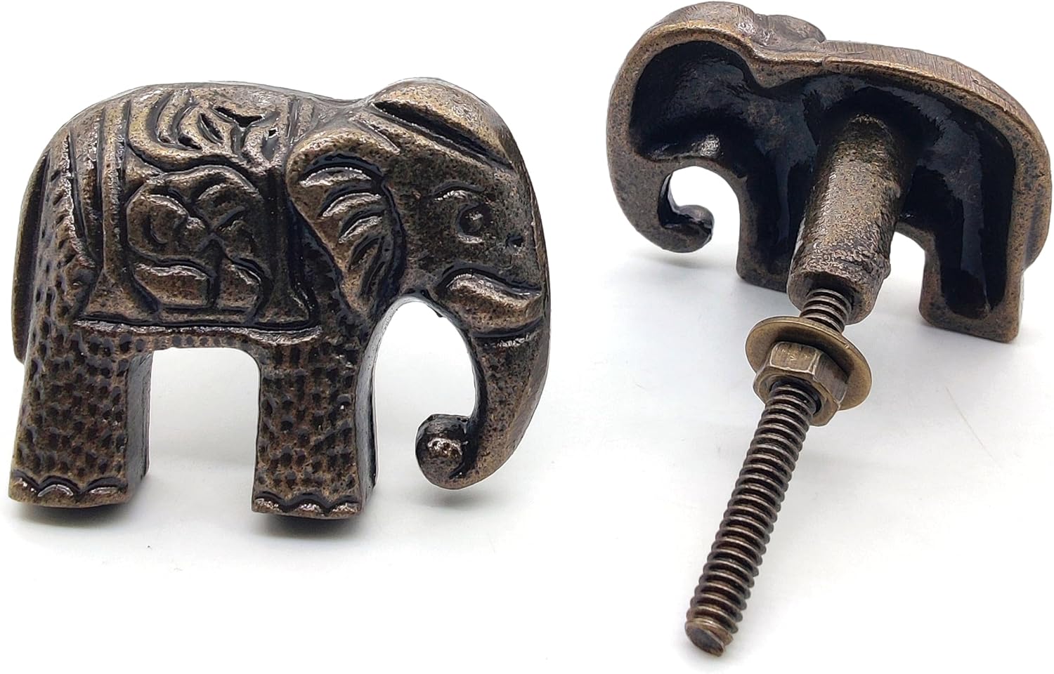 Cast Iron Elephant Knob – Set of 2 Metal Cabinet Drawer Pulls, Coastal Decor Handles for Closet Cupboard, Classic Dresser Knobs