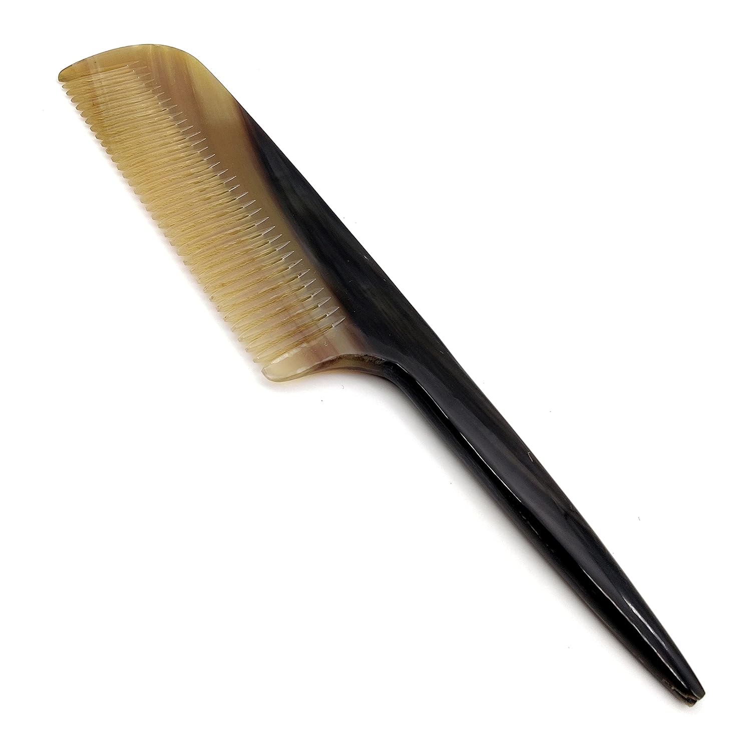 Rat Tail Horn Comb – 100% Handmade Fine Tooth Comb with Smooth Handle, Anti-Static Natural Horn (9.3 inch)