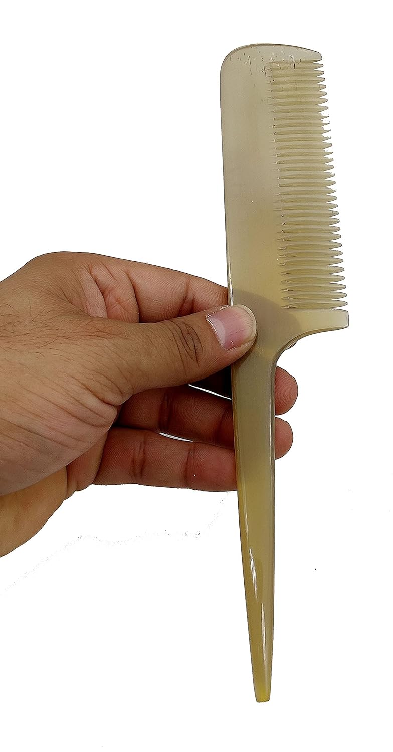 Rat Tail Horn Comb – 100% Handmade Fine Tooth Comb with Smooth Handle, Anti-Static Natural Horn (9.3 inch)