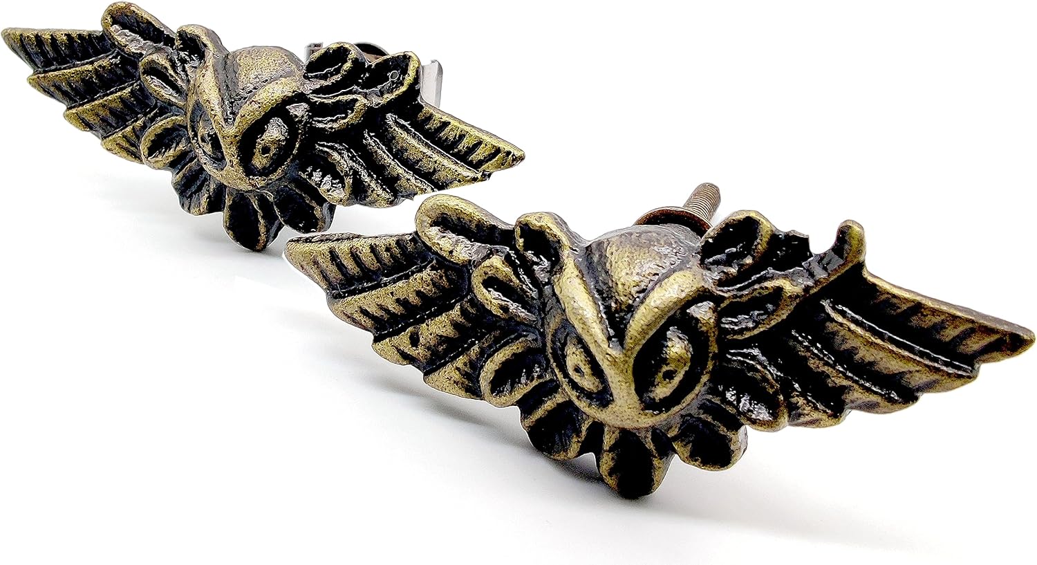 Flying Owl Drawer Cast Iron Door Knob – Set of 2 Handmade Vintage Antique Closet Pull Handles for Cabinets and Drawers