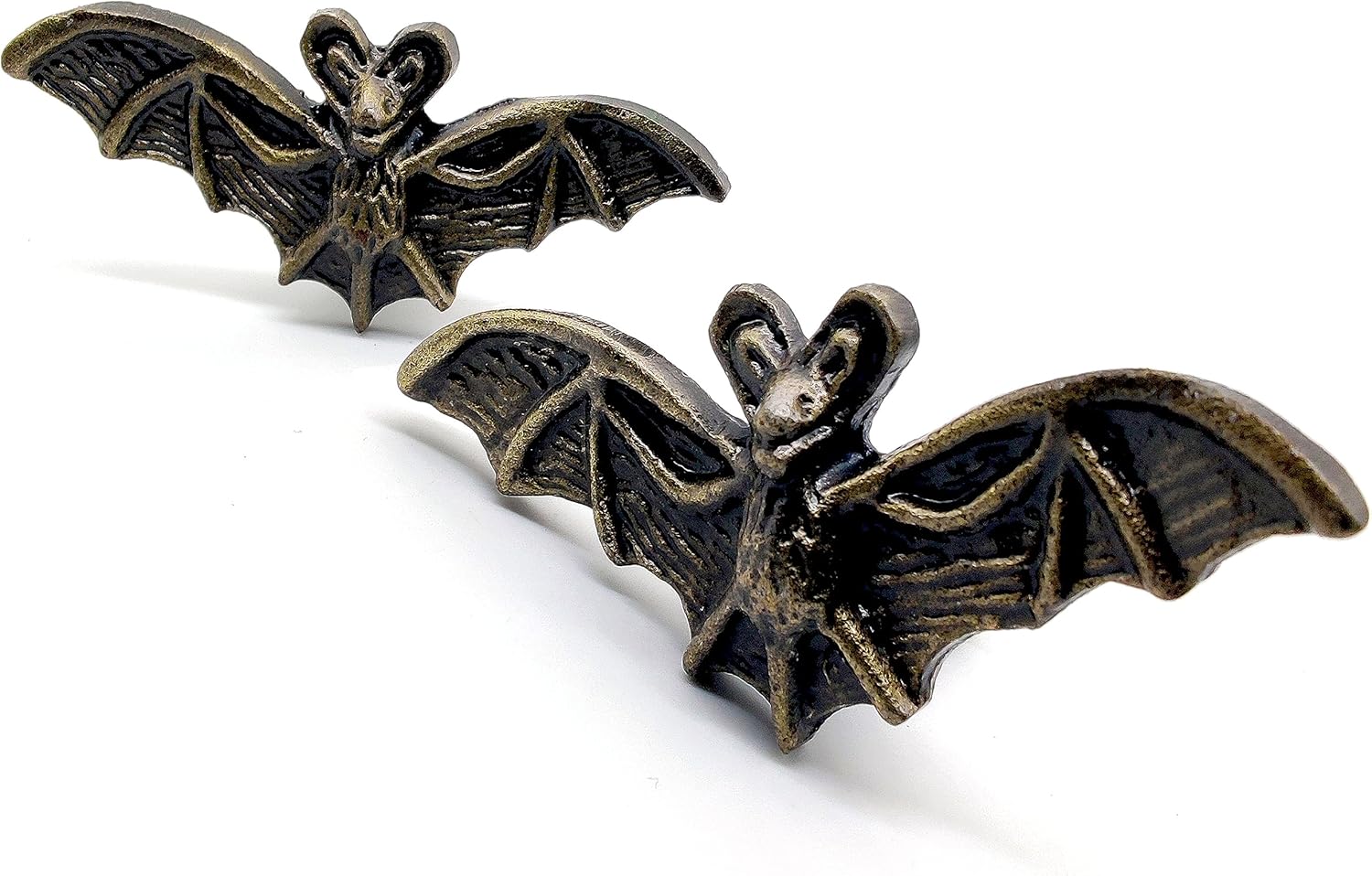 Bat Cabinet Cast Iron Knobs – 2 Pack Vintage Verdigris Drawer Pulls for Kitchen Cabinets, Shabby Chic Dresser