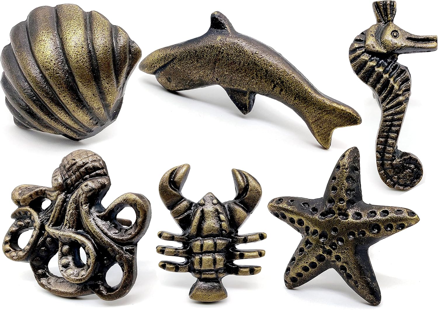 Ocean Theme Cast Iron Door Knobs – Set of 6 Handmade Drawer Pulls for Cabinets, Wardrobes & Kitchen Cupboards